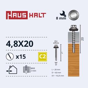 Pašvītņojošā skrūve Haushalt, 4.8 mm x 20 mm, 15 gab.