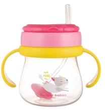 Puodelis su snapeliu Canpol Babies Cup With Weighted Flip Top Straw Cat, 6+ mėn., plastikas/silikonas, rožinė sp.