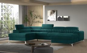 Kampinė sofa Lacante Velvetmat 38, tamsiai žalia sp., kairinė, 202 x 354 cm x 92 cm