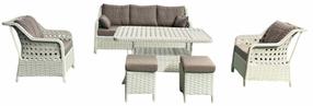 Lauko baldų komplektas Kalune Design Rondi, šviesiai ruda sp./šviesiai pilka sp., 7 vietų