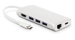 Jungčių stotelė LMP USB-C mini Dock USB-C male, SD/MicroSD/HDMI/3 x USB/RJ-45/USB-C female, sidabro sp.