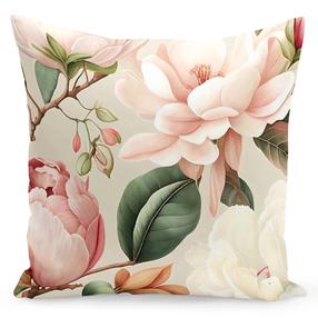 Dekoratīvs spilvena pārvalks Mariall Magnolia, rozā krās./bēša krās./zaļa krās., 40 cm x 40 cm