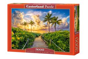 Puzle Castorland Palm Trees Sunrise Miami USA 3000 el. 300617, 68 cm x 92 cm, 3000 gab., daudzkrāsaina