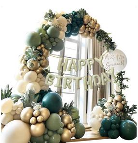 Õhupallide komplekt ümmargune GoParty Happy Birthday, kuldne v./roheline v./pruunikas v., 134 tk