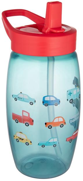 Dzeramā pudele ar silikona salmiņu Canpol Babies Cars, 400 ml, 3. g., plastmasa/silikons, zila krās./sarkana krās.