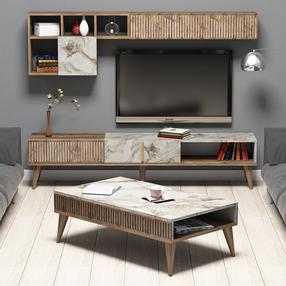 Комплект мебели для гостиной Kalune Design Milan, комнатные, белый цв./ореховый цв.