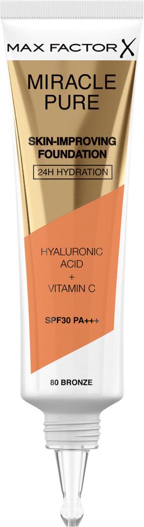 Жидкая основа для макияжа Max Factor Skin-Improving Miracle Pure Bronze, бежевый цв., 80 bronze, 30 мл