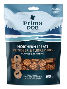 Skanėstas šunims Prima Dog Northern Treats Reindeer & Turkey Bits, kalakutiena/elnių mėsa, 0.15 kg