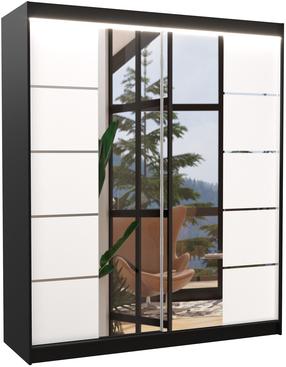 Spinta ADRK Traves LED, balta sp./juoda sp., 58 cm x 180 cm x 200 cm, su veidrodžiu