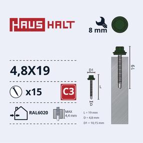 Pašvītņojošā skrūve Haushalt, 4.8 mm x 19 mm, 15 gab.