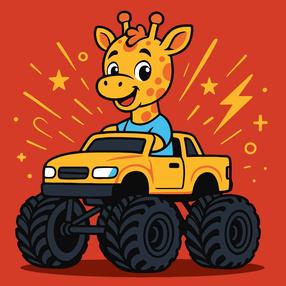 Картина по номерам Ideyka Giraffe On A Car, красный цв./желтый цв.