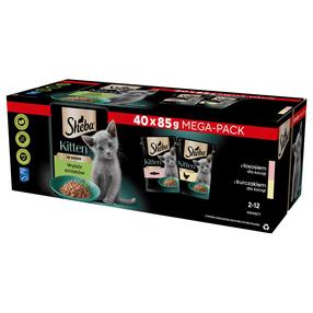 Mitrā kaķu barība Sheba Kitten, vistas gaļa/lasis, 0.085 kg x 40 gab.