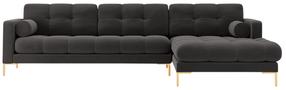 Kampinė sofa Cosmopolitan Design Bali Bluvel 18, aukso sp./tamsiai pilka sp., dešininė, 185 x 293 cm x 75 cm