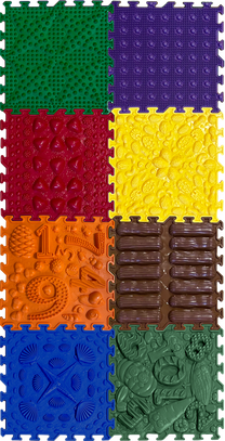 Sensorinis masažinis kilimėlis Happy Path, 25 cm x 25 cm, 8 vnt, mėlyna sp./ruda sp.