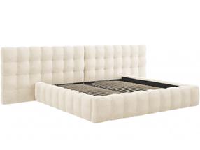 Lova dvigulė Micadoni Home Mamaia Velvet Double Headboard, 200 x 200 cm, šviesiai ruda sp., be čiužinio, su grotelėmis