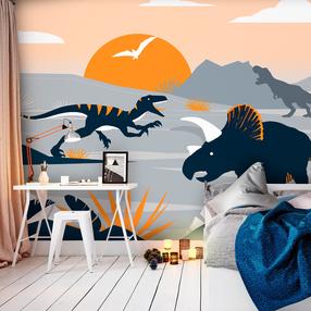 Fototapetas Artgeist Last Dinosaurs With Orange - Abstract Landscape For A Room, 70 cm x 100 cm
