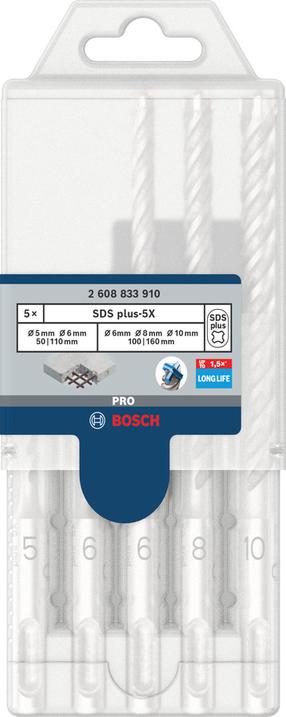 Urbju komplekts Bosch 5X 2608833910, betons, vītņveida, sds plus, 5 mm x 16 cm