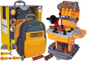 Žaislinis meistro įrankių rinkinys, meistro darbo stalas Lean Toys School Bag 2in1
