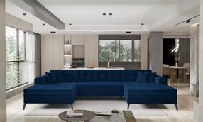 Kampinė sofa Vertizo Velvetmat 40, tamsiai mėlyna sp., 350 x 170 cm x 93 cm