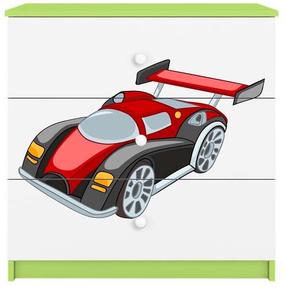 Vaikiška komoda Kocot Kids Babydreams Racing Car, balta sp./žalia sp., 41 cm x 80 cm x 80.5 cm