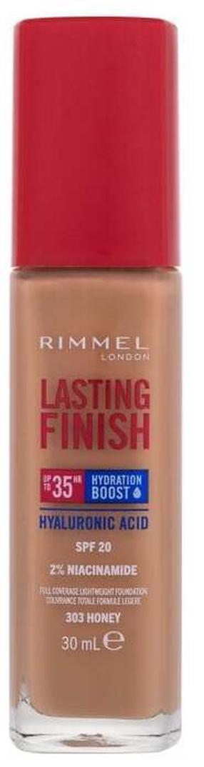 Skystas makiažo pagrindas Rimmel London Lasting Finish 35H Hydration Boost, SPF 20, medaus sp., 303, 30 ml