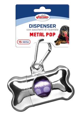 Maišelių šunų ekskrementams dėklas Record Metal Pop, 8 cm x 4 cm, 16 vnt. sidabro sp.