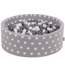 Baseinas su kamuoliukais KiddyMoon Round Ball Pit Round 300 Stars, 90 cm x 90 cm, 300 vnt, balta sp./pilka sp.