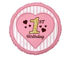 Folinis balionas apvalus GoDan 1st Birthday, rožinė sp.