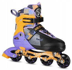 Prekė su pažeista pakuote. Riedučiai Nils Extreme Twist NA13810, juoda sp./oranžinė sp./violetinė sp., 39-42