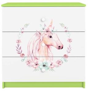 Vaikiška komoda Kocot Kids Babydreams Horse, balta sp./žalia sp., 41 cm x 80 cm x 80.5 cm