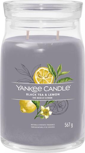 Svece, aromātiskā Yankee Candle Signature Black Tea & Lemon, 60 - 90 h, pelēka krās.