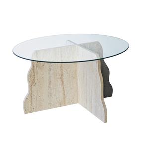 Kohvilaud Kalune Design Butterfly, läbipaistev v./travertine v., 75 cm x 75 cm x 40 cm
