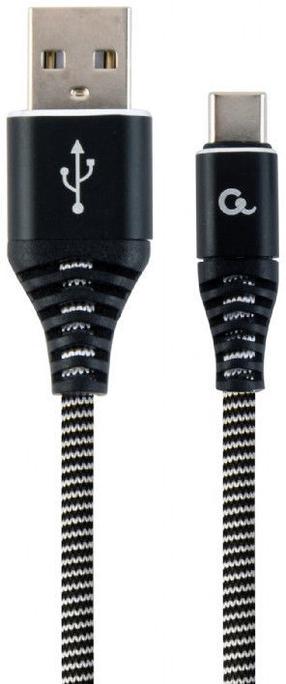 Vads Gembird Cablexper USB To USB Type - C Premium Cotton Braided CC-USB2B-AMCM-2M-BW USB Type-A Vīrietis, USB Type-C Vīrietis, 2 m, balta krās./melna krās.