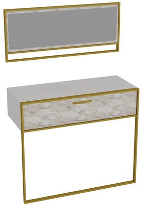 Konsolinis staliukas Kalune Design Aynali, aukso sp./balta sp., 90 cm x 38.5 cm x 76.8 cm