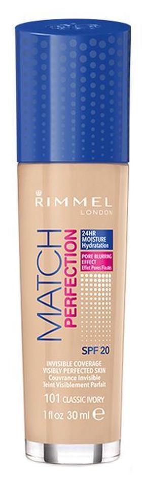 Skystas makiažo pagrindas Rimmel London Match Perfection SPF20, SPF 20, 101 classic ivory, 30 ml