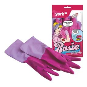 Cimdi lateksa York Rosie, pieaugušajiem, rozā krās., S, 2 gab.