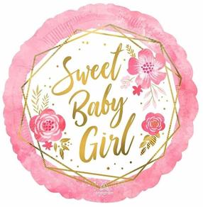 Fooliumist õhupall ümmargune Anagram Sweet Baby Girl, roosa v.