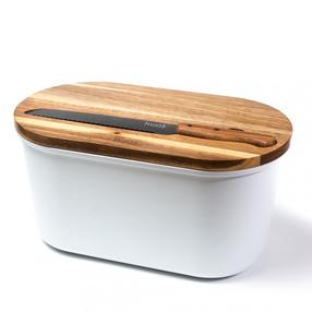  Металлическая хлебница Husla Bread Box With Knife KNFF3565, белый цв./дерева цв.