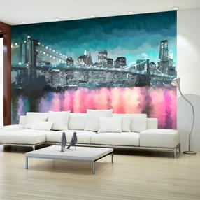 Fototapetas Artgeist Painted New York - Nighttime Architecture Against The Background Of The Brooklyn Bridge LNEW010260, 140 cm x 140 cm