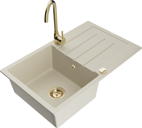 Plautuvė su virtuviniu maišytuvu Mexen Bruno Beige+Gold, granitas, 79 cm x 49 cm x 20 cm, beige+gold sp.