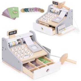 Veikala rotaļlietas, kases aparāts EcoToys, brūna krās./balta krās./pelēka krās.