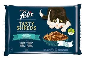 Šlapias kačių maistas Purina Tasty Shreds, lašiša/tunas, 0,08 kg x 4 vnt.