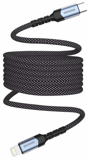 Vads Swissten, USB Type C/Lightning, 100 cm, melna krās., 27 W