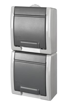 Pistikupesa 2-ne Elektro-Plast Aquant 1254-10, maandusega, IP55, antratsiit v./hall v.