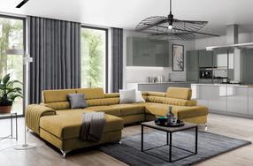 Kampinė sofa Lacante Gojo 45, geltona sp., dešininė, 202 x 354 cm x 92 cm
