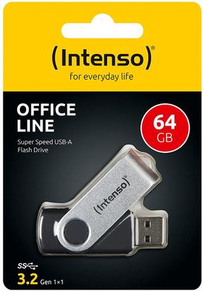 USB atmintinė Intenso Office Line 3543490, juoda sp./sidabro sp., 64 GB