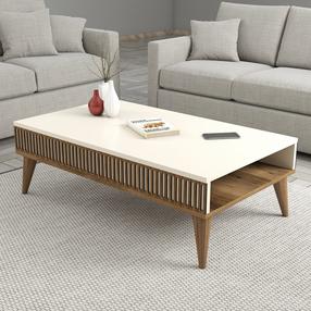 Kohvilaud Kalune Design Milan, kreemjasvalge/pähklipuu v., 105 cm x 60 cm x 34.6 cm