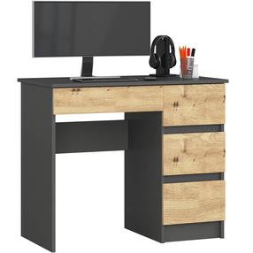 Rašomasis stalas su stalčiais Akord A-7, 90 cm x 50 cm, 77 cm, pilka sp./artisan oak sp.