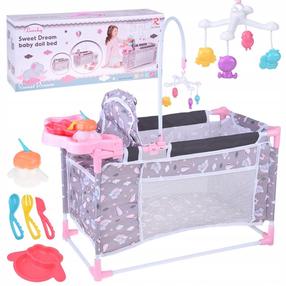 Leļļu gultiņa, ar piederumiem Sweet Dream 2in1, rozā krās./pelēka krās.