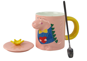 Puodelis su šaukšteliu Dinosaur, rožinė sp., 0.4 l